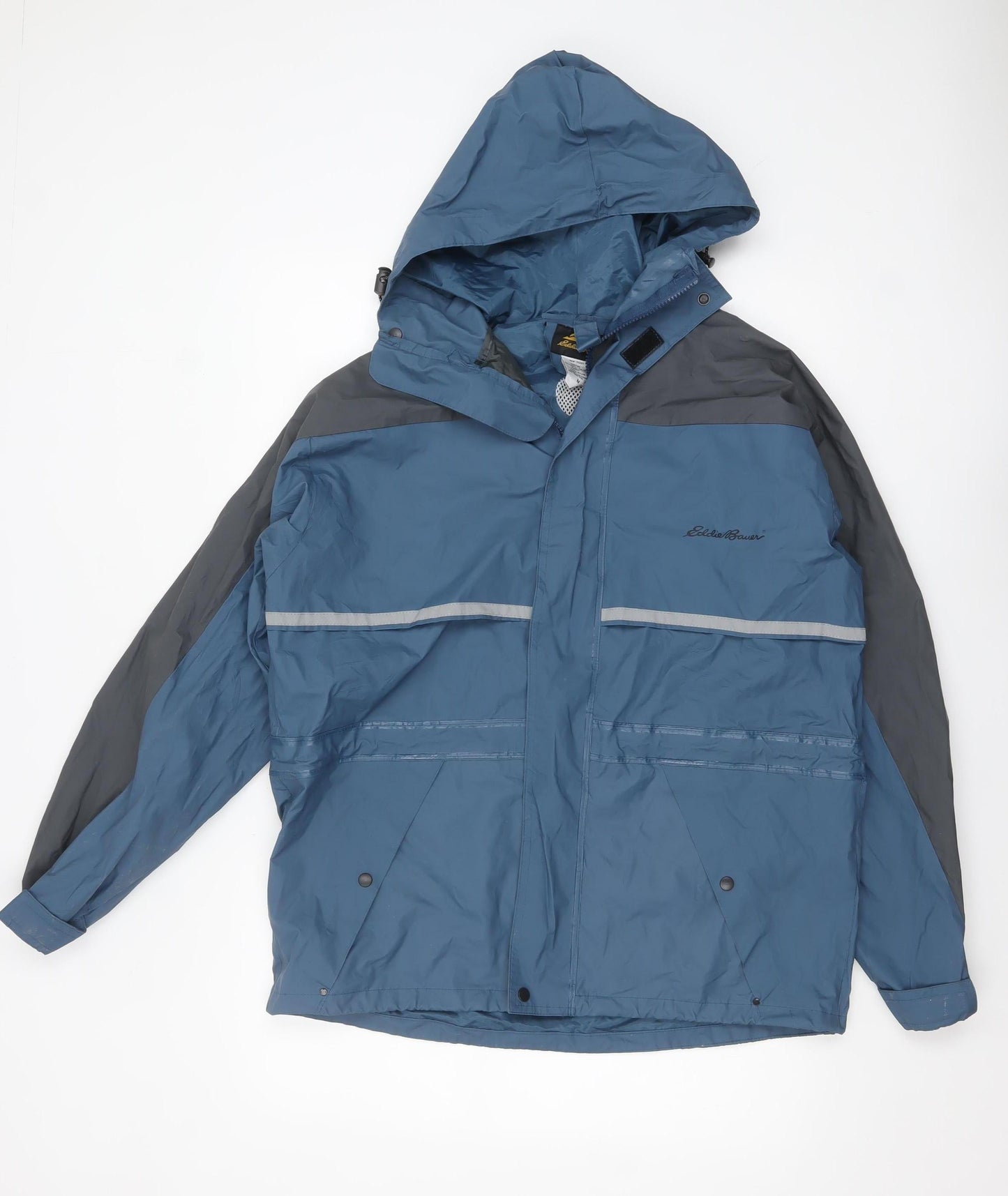 Eddie Bauer Men's Blue M Waterproof Hooded Hiking Rain Jacket