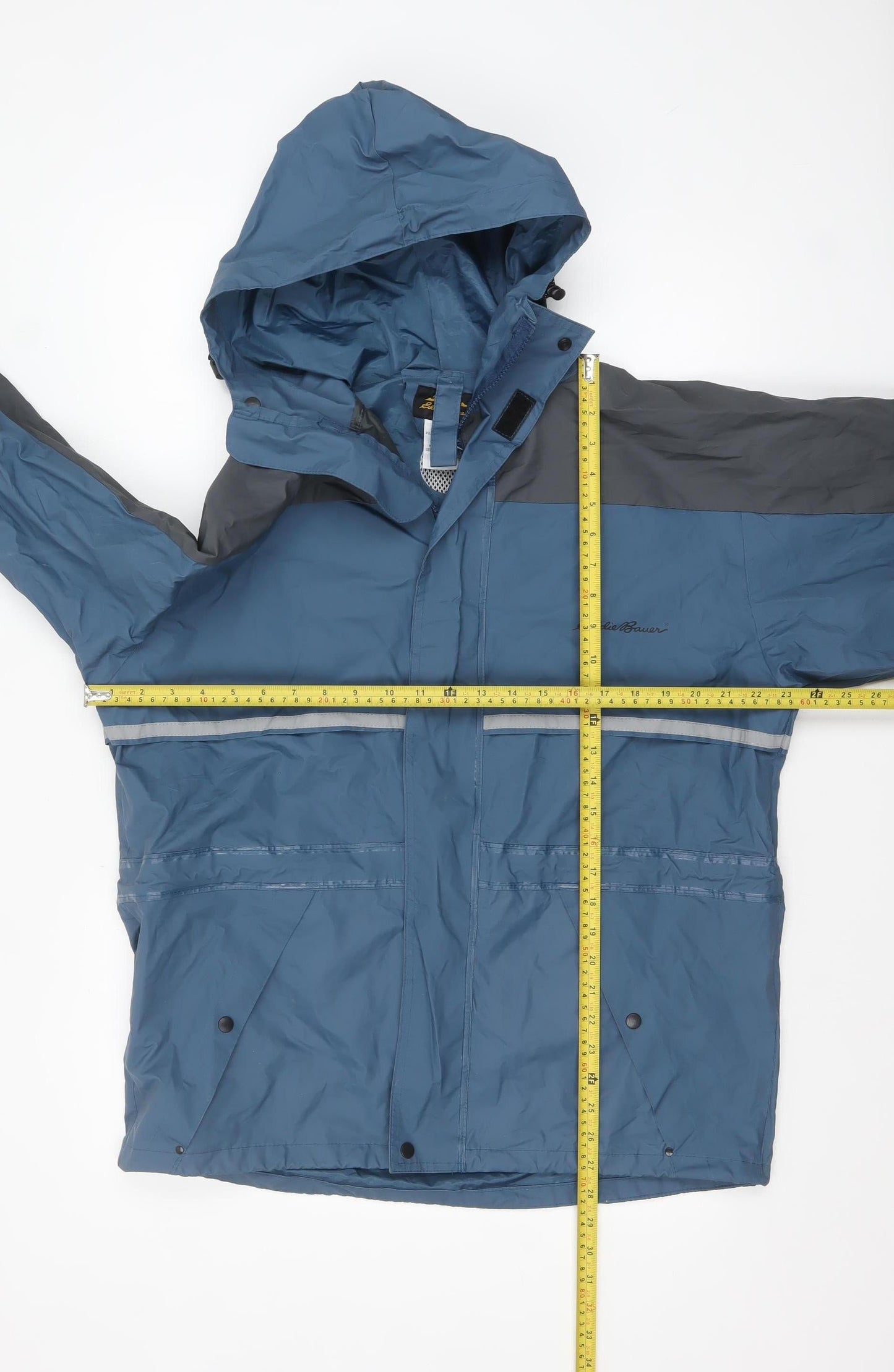 Eddie Bauer Men's Blue M Waterproof Hooded Hiking Rain Jacket