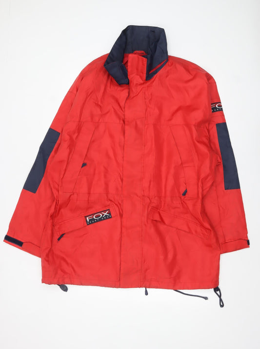 FOX Sport Gear Men's Red Parka Jacket L Nylon Lined Outdoor Coat
