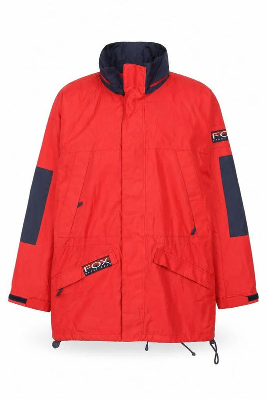 FOX Sport Gear Men's Red Parka Jacket L Nylon Lined Outdoor Coat