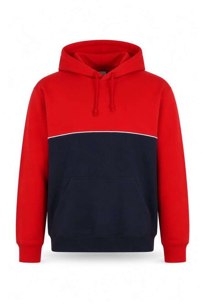 H&M Men's Red and Navy Pullover Hoodie Medium Fleece Cotton Blend
