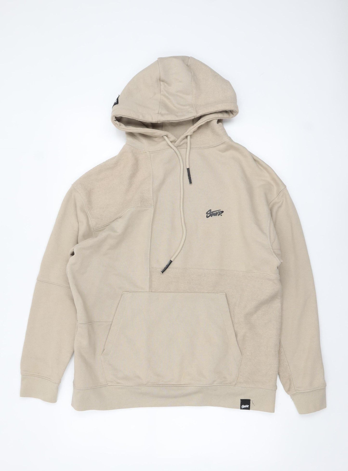 Pull & Bear Men's Beige Pullover Hoodie M Logo Front Casual Style