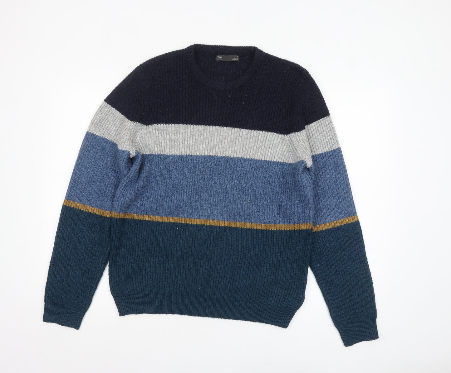 Marks and Spencer Mens Multicoloured Striped Knit Pullover Jumper M