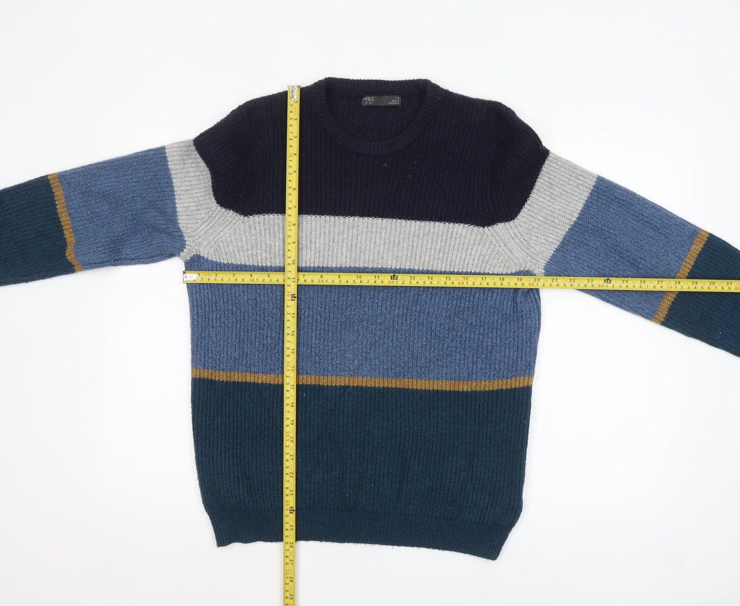 Marks and Spencer Mens Multicoloured Striped Knit Pullover Jumper M