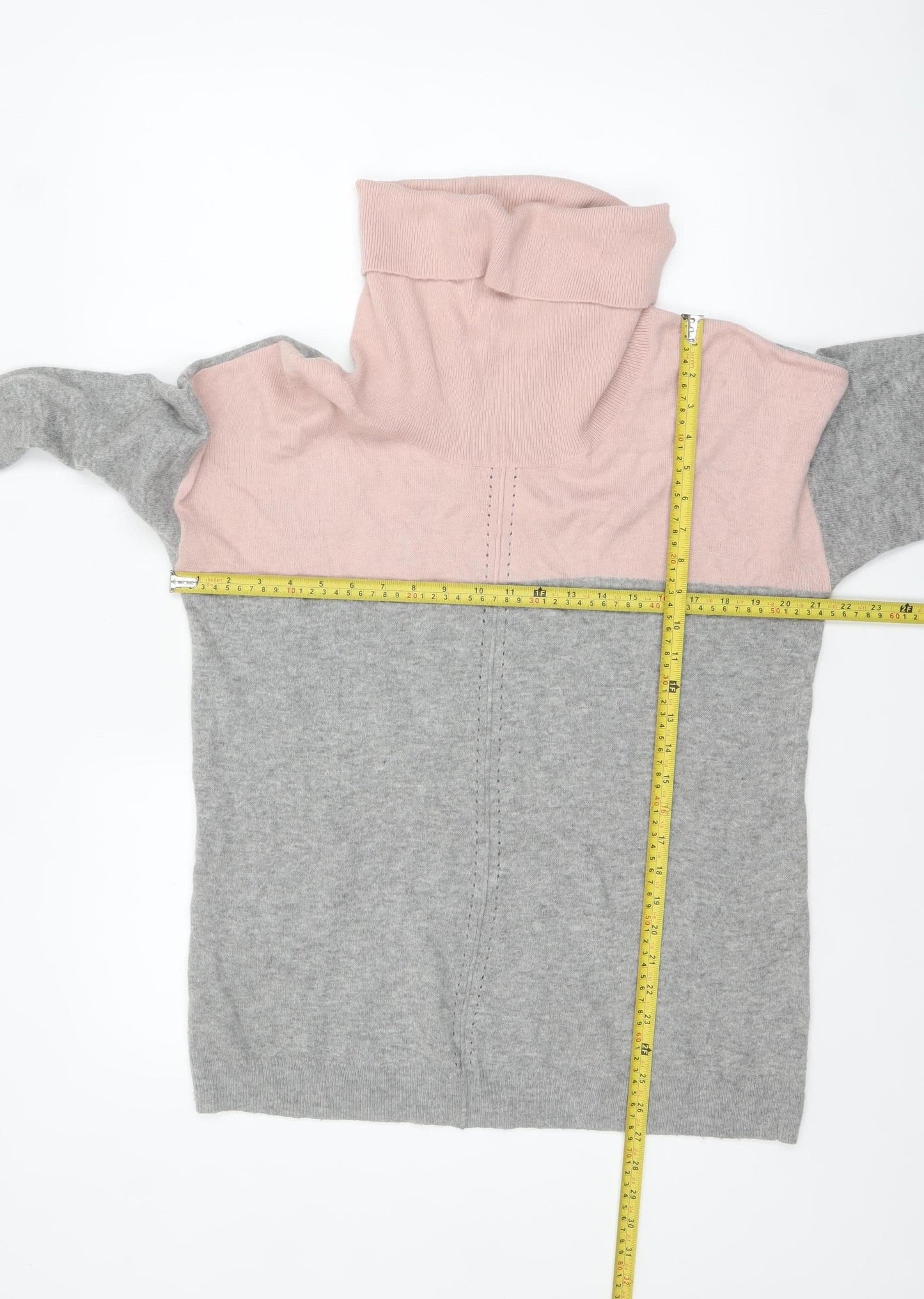 Gallery Women's Grey & Pink Roll Neck Long Sleeve Pullover Jumper Size L