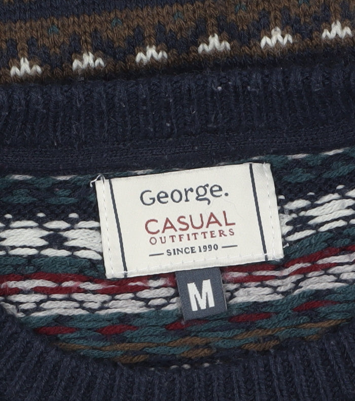 George Men's Blue Fair Isle Crew Neck Knit Jumper Medium
