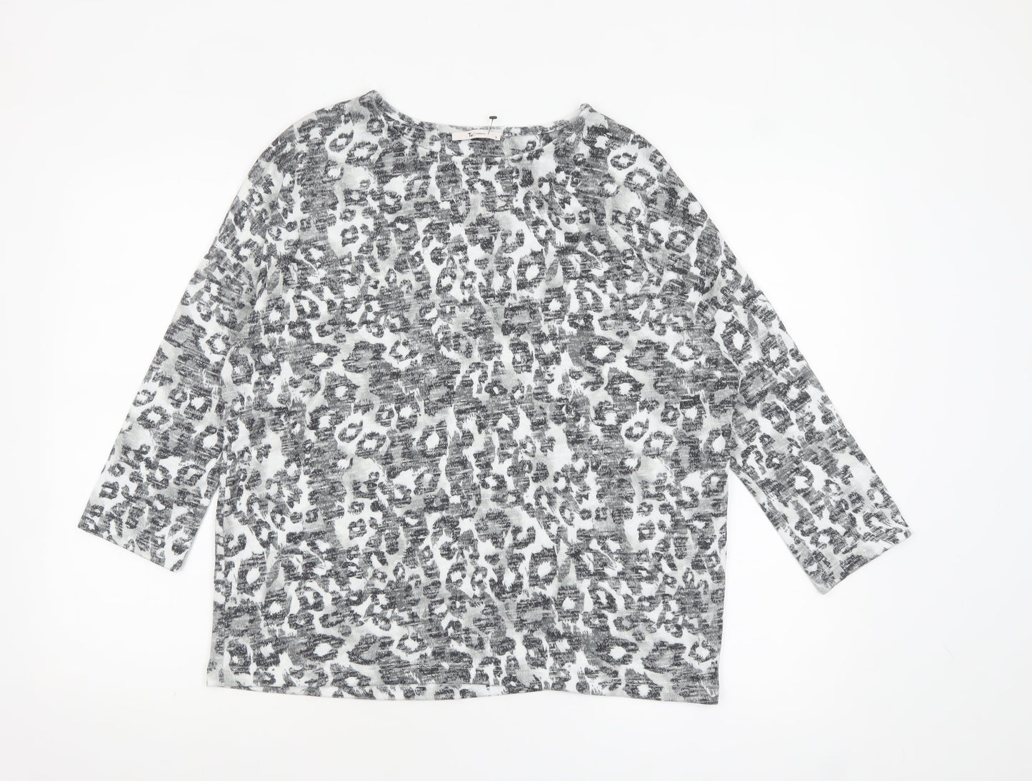 Tu Womens Grey Animal Print Tunic Blouse Size 14 3/4 Sleeve
