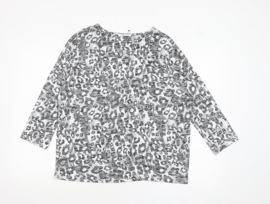 Tu Womens Grey Animal Print Tunic Blouse Size 14 3/4 Sleeve