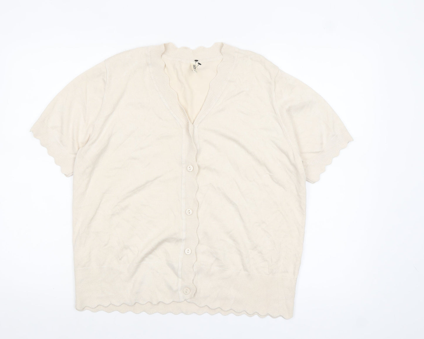 Grecerelle Women Beige V-Neck Short Sleeve Cardigan XL