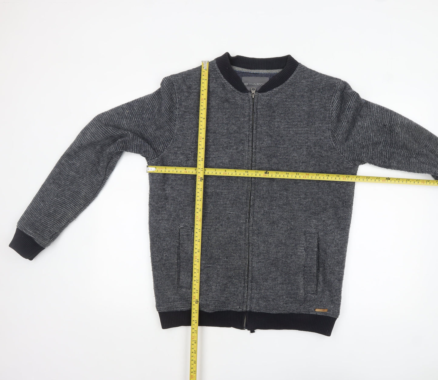 RJR John Rocha Men's Grey Bomber Jacket Size M Full Zip Knit Casual