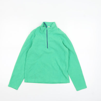 Additional front view of Mountain Warehouse boys’ green fleece 1/4 zip pullover sweatshirt 9-10 years