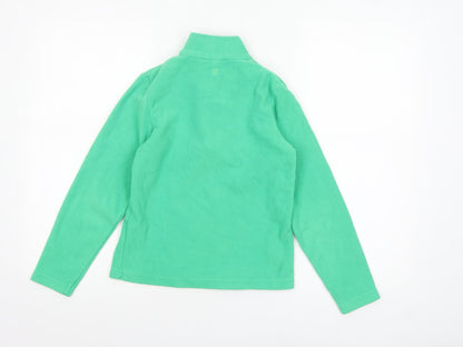 Close-up detail of Mountain Warehouse boys’ green fleece 1/4 zip pullover sweatshirt 9-10 years
