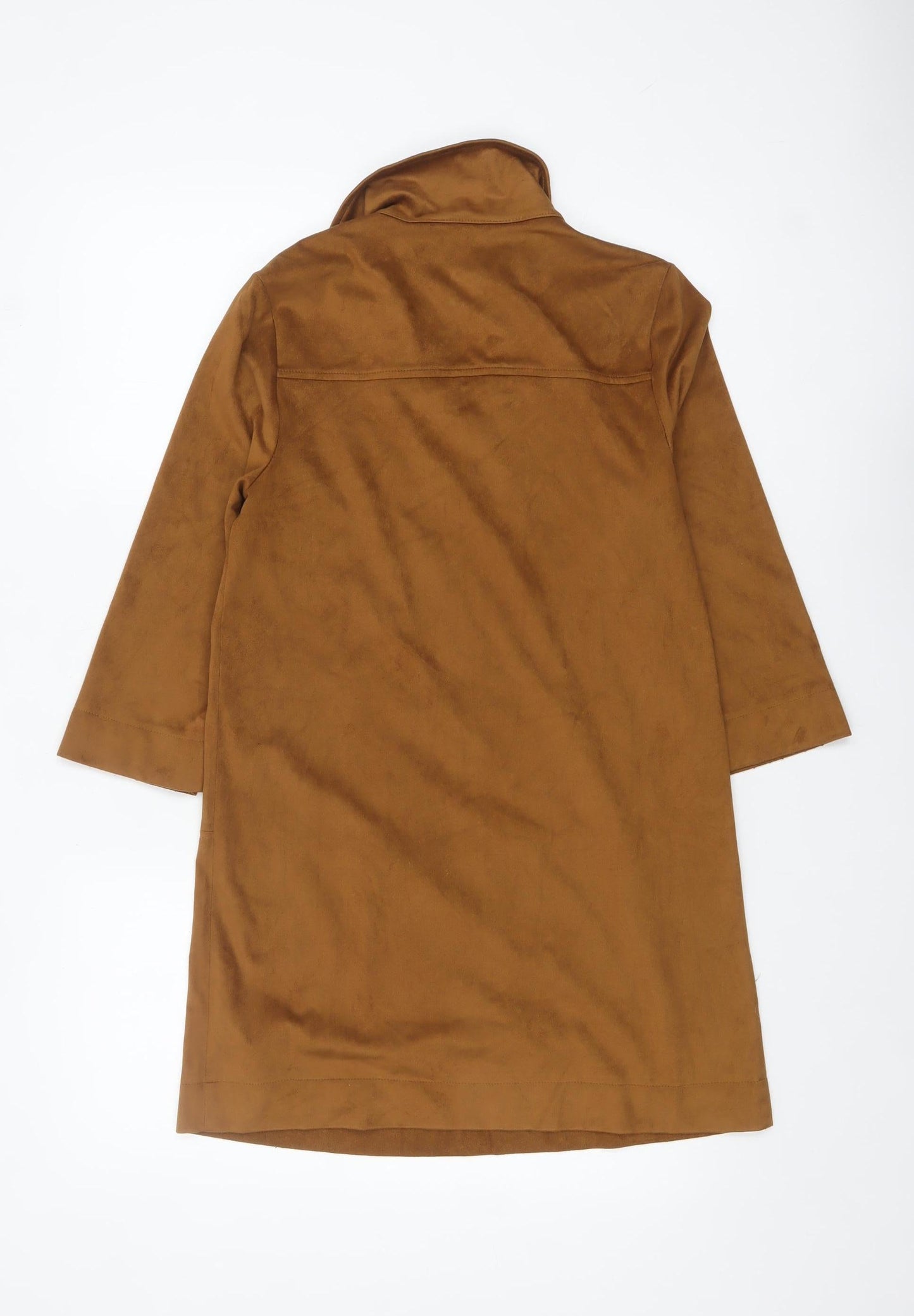 Forever 21 Women Brown Suede Shift Dress Size S Collared 3/4 Sleeve