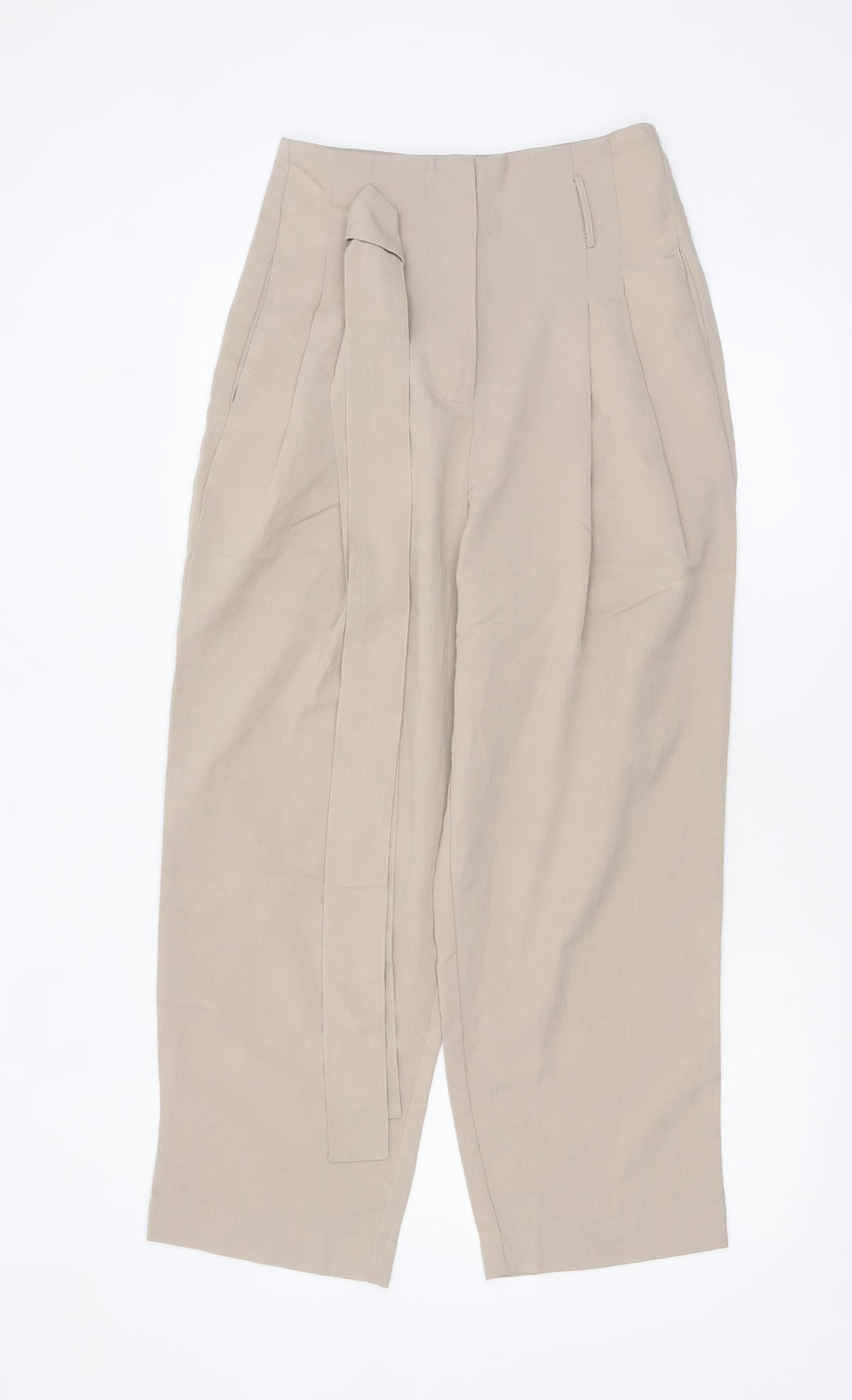 Urban Revivo Women's Beige Paperbag High Waist Tapered Trousers Size 8
