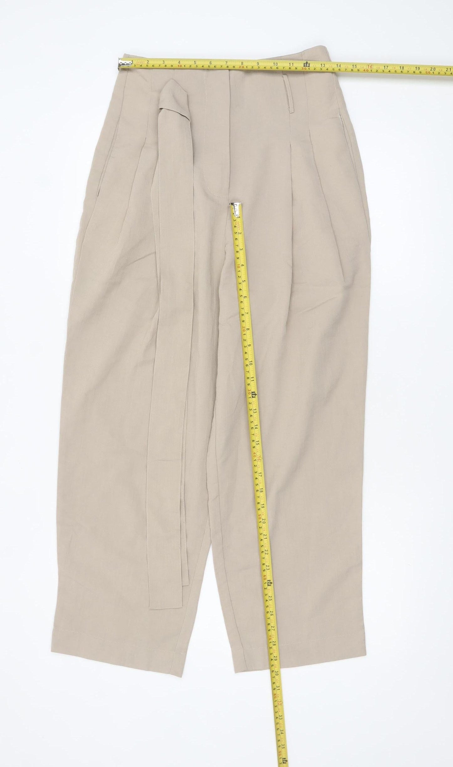 Urban Revivo Women's Beige Paperbag High Waist Tapered Trousers Size 8