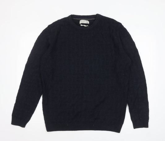 Jack & Jones Men's Blue Cotton Cable Knit Jumper Size L