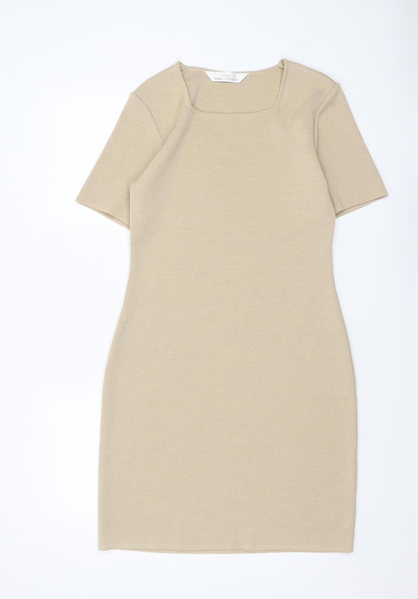 Marks and Spencer Women Beige Wool Blend Bodycon Dress Size 12