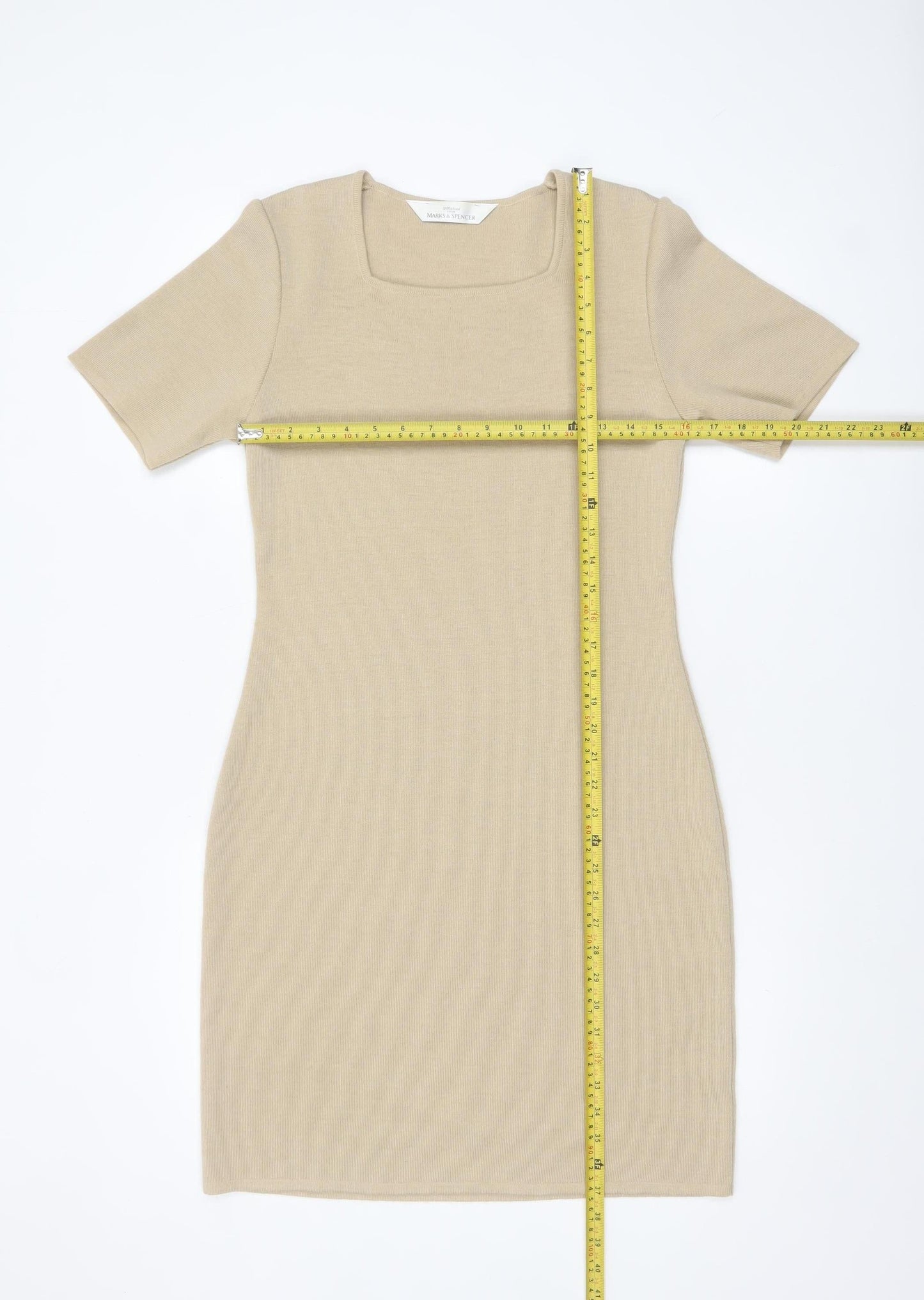 Marks and Spencer Women Beige Wool Blend Bodycon Dress Size 12