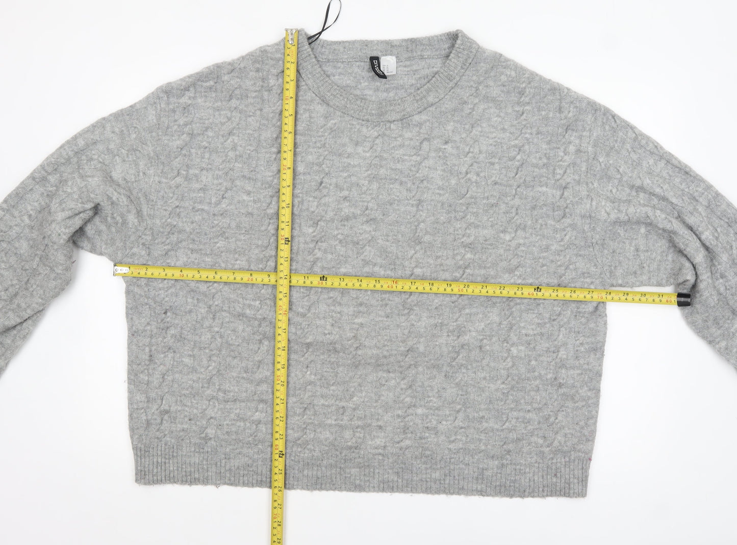 H&M Divided Women’s Grey Cable-Knit Crew Neck Jumper Size 14