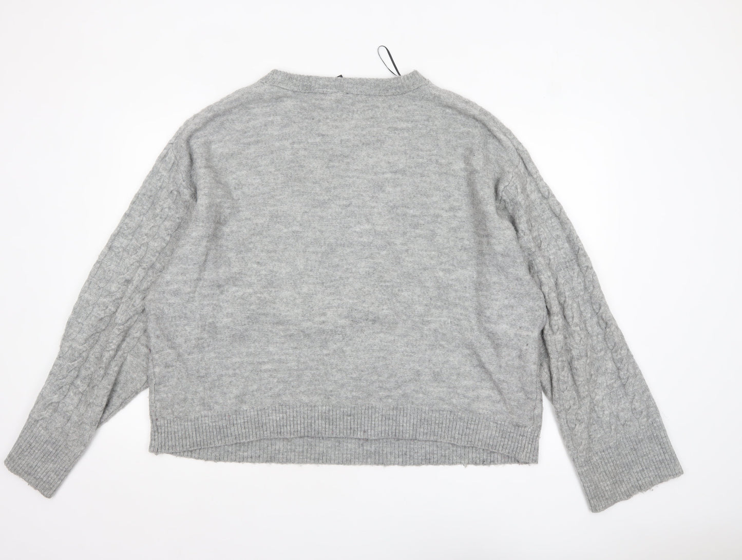 H&M Divided Women’s Grey Cable-Knit Crew Neck Jumper Size 14