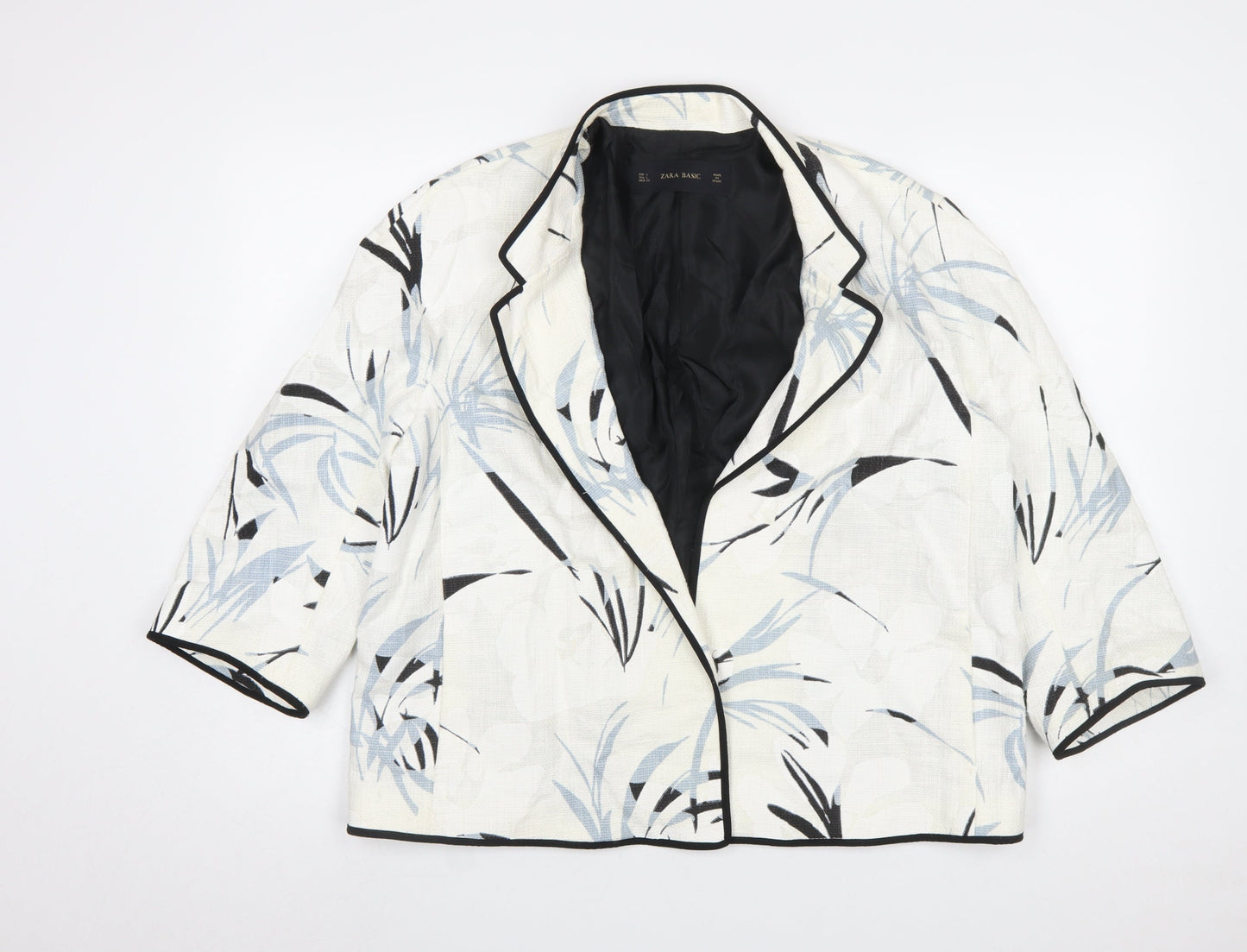 Zara Basic Women’s Ivory Blue Floral Cropped Blazer Size L