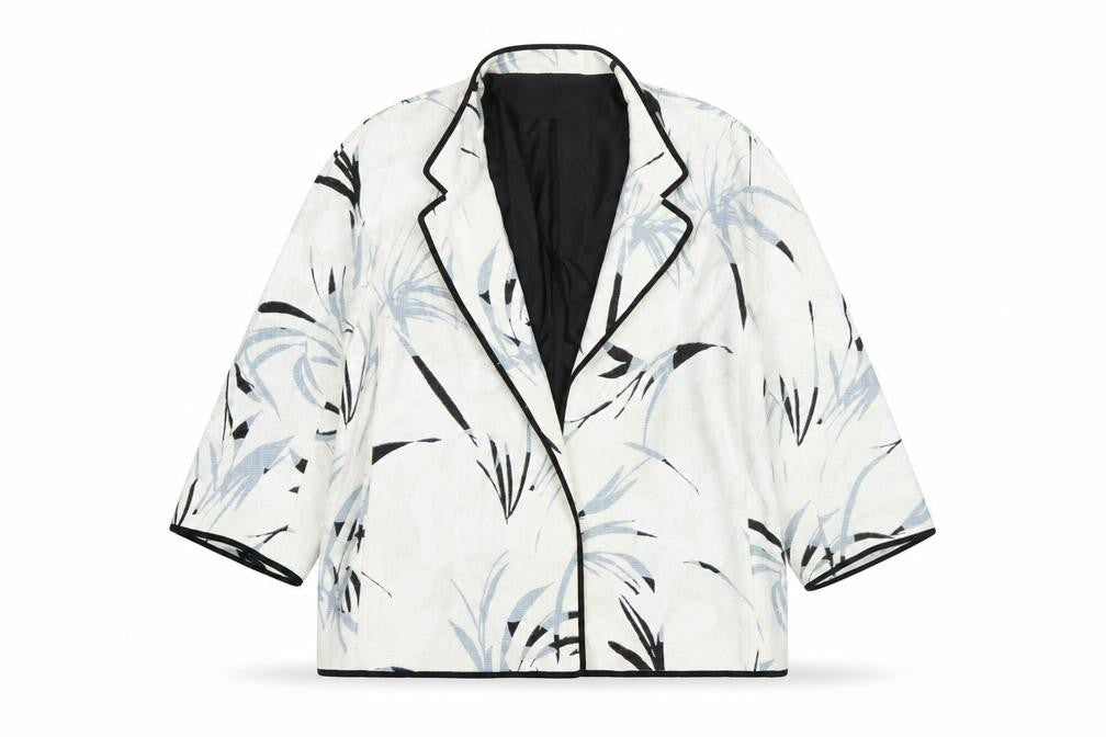 Zara Basic Women’s Ivory Blue Floral Cropped Blazer Size L