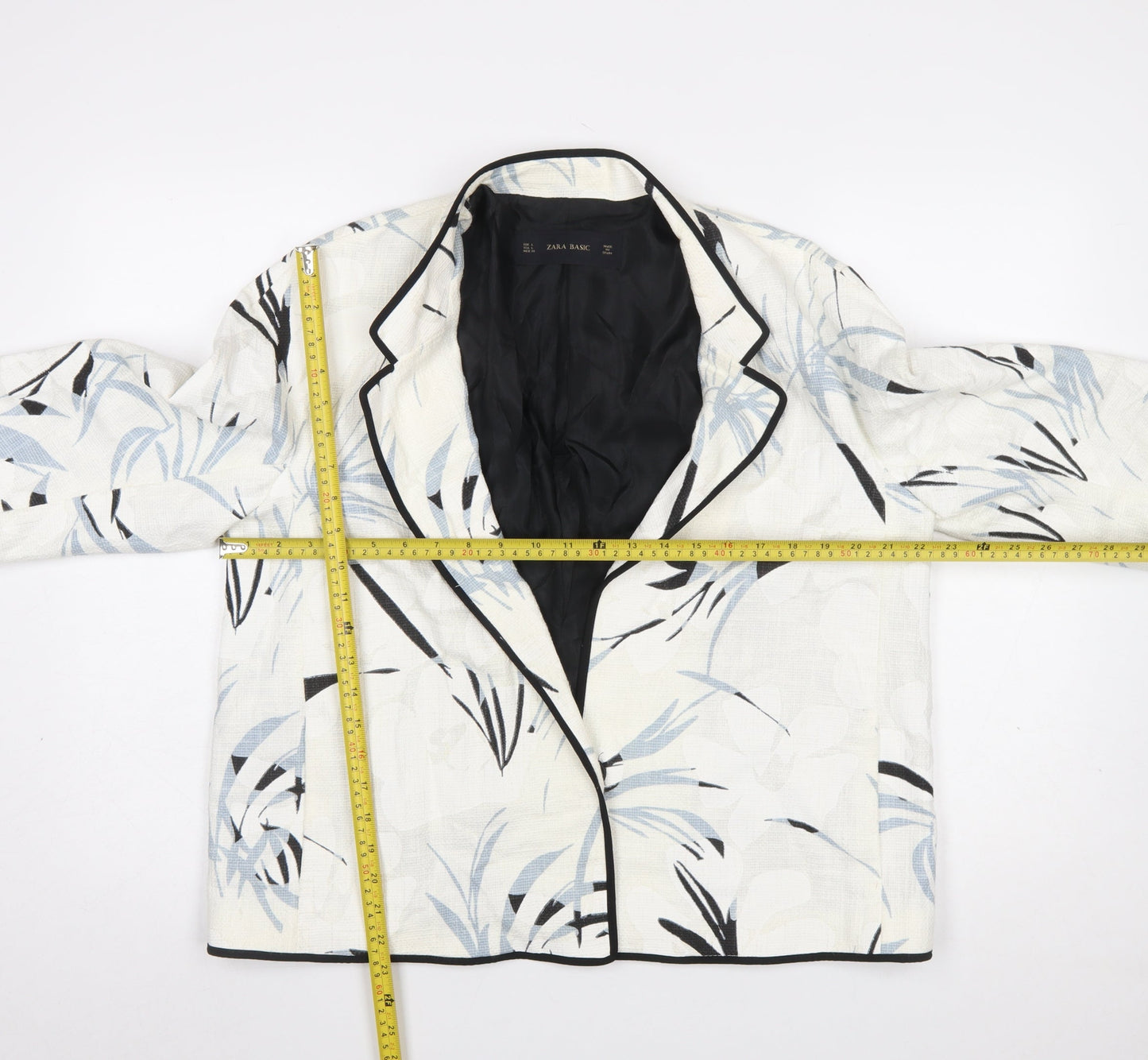 Zara Basic Women’s Ivory Blue Floral Cropped Blazer Size L