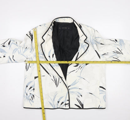 Zara Basic Women’s Ivory Blue Floral Cropped Blazer Size L