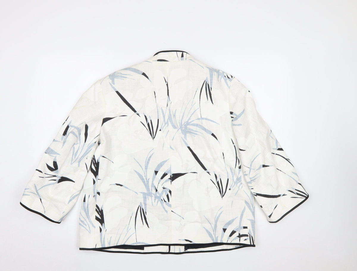 Zara Basic Women’s Ivory Blue Floral Cropped Blazer Size L