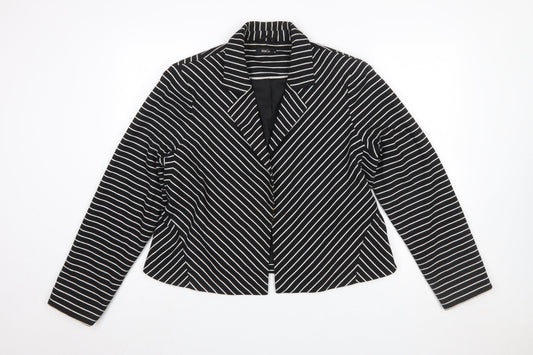 M&Co Women Black/Ivory Striped Single-Breasted Blazer Size 20