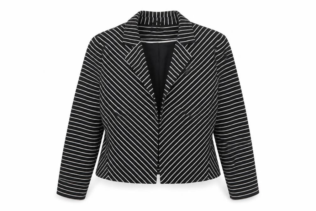 M&Co Women Black/Ivory Striped Single-Breasted Blazer Size 20