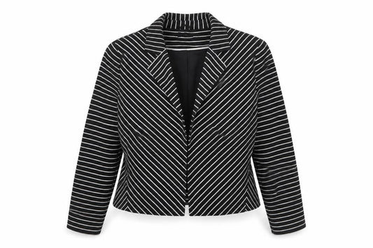 M&Co Women Black/Ivory Striped Single-Breasted Blazer Size 20