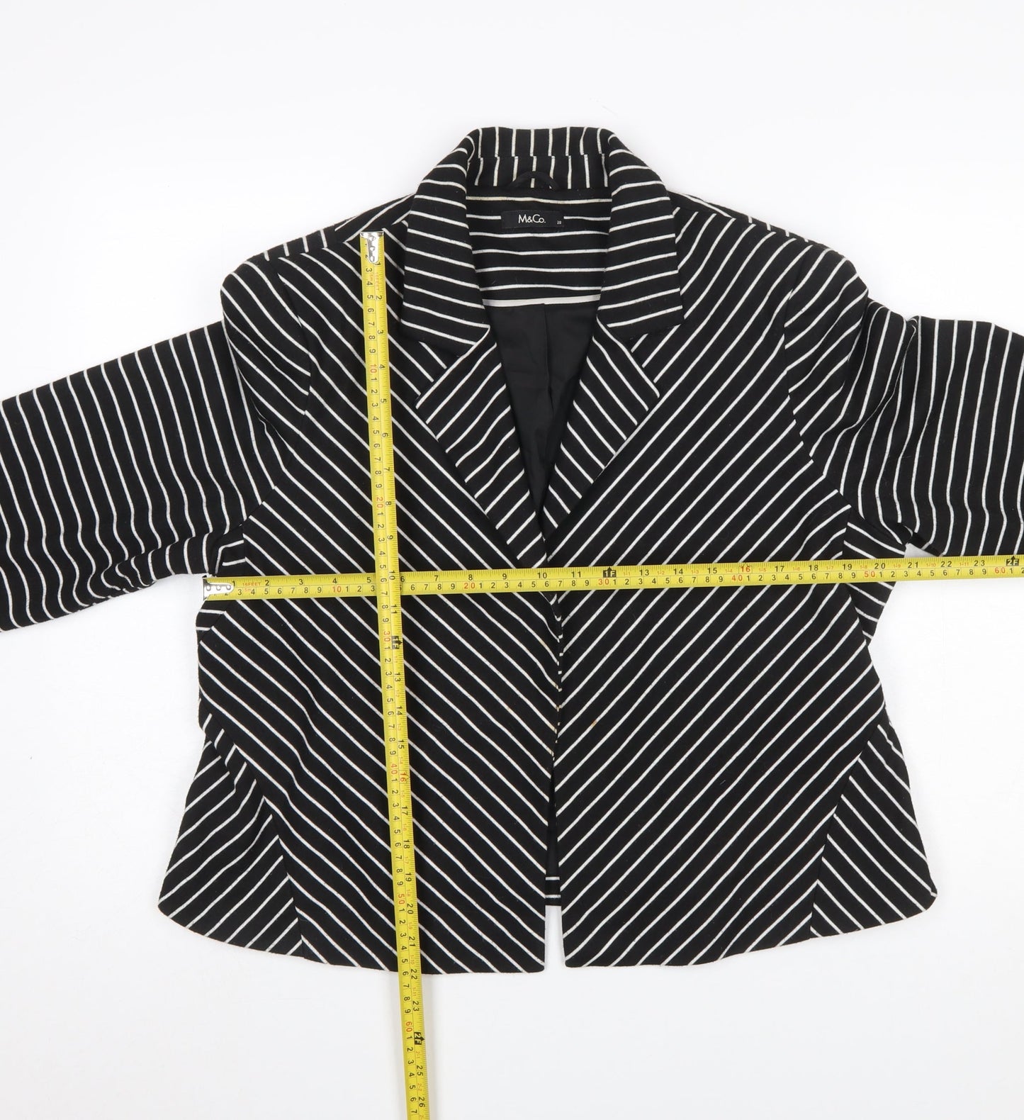 M&Co Women Black/Ivory Striped Single-Breasted Blazer Size 20