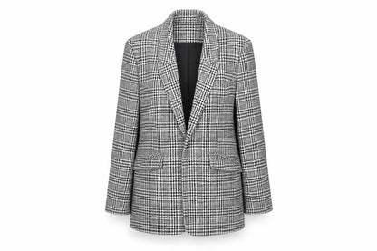 Front view of Roman Women’s Black Houndstooth Checked Blazer Jacket, size UK 10, Regular