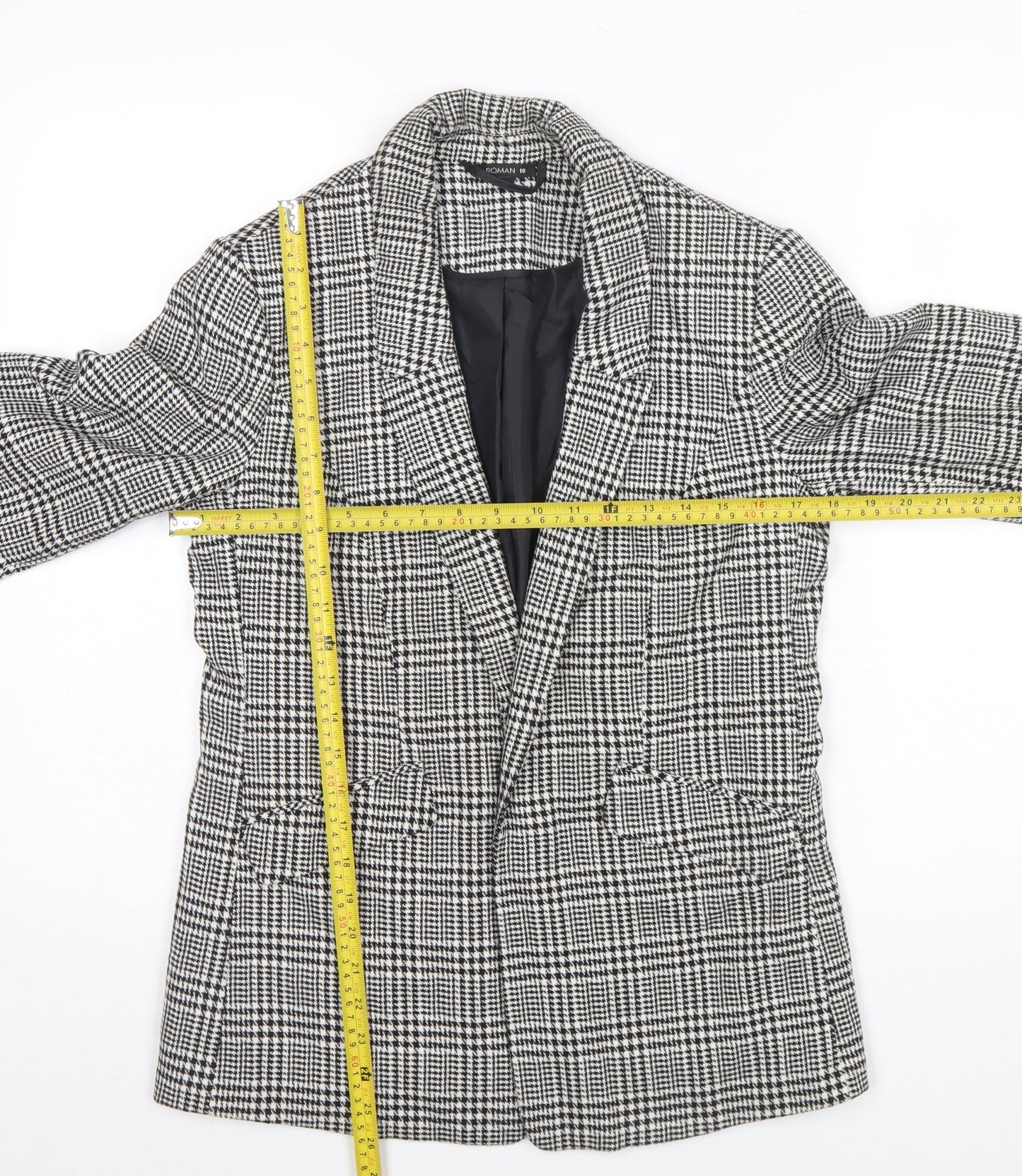 Roman Women’s Black Houndstooth Checked Blazer Jacket Size 10 Regular