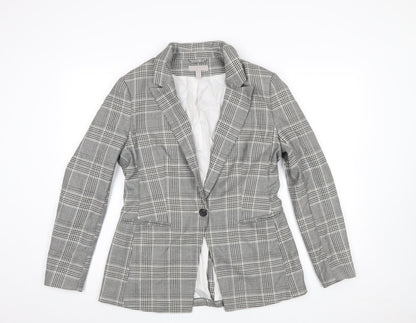 H&M Women’s Grey Check Single-Breasted Blazer UK 12 Polyester Blend