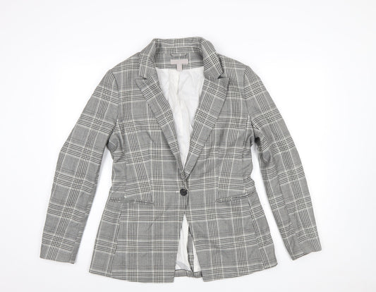 H&M Women’s Grey Check Single-Breasted Blazer UK 12 Polyester Blend