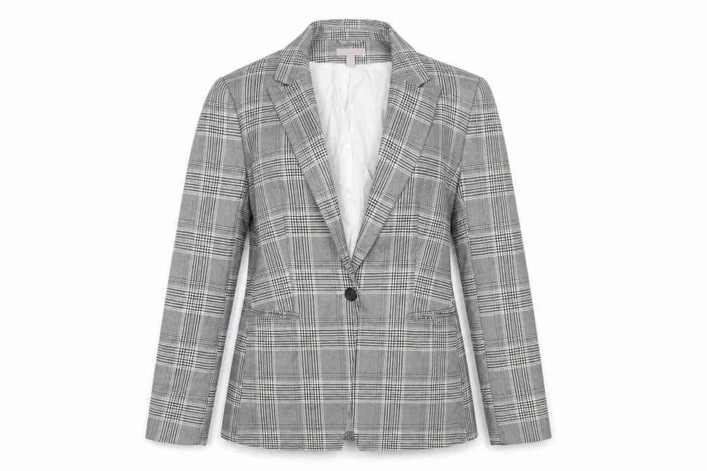 H&M Women’s Grey Check Single-Breasted Blazer UK 12 Polyester Blend