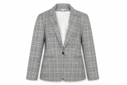H&M Women’s Grey Check Single-Breasted Blazer UK 12 Polyester Blend