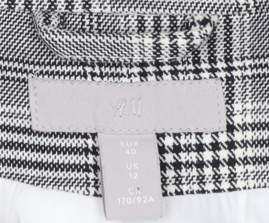 H&M Women’s Grey Check Single-Breasted Blazer UK 12 Polyester Blend