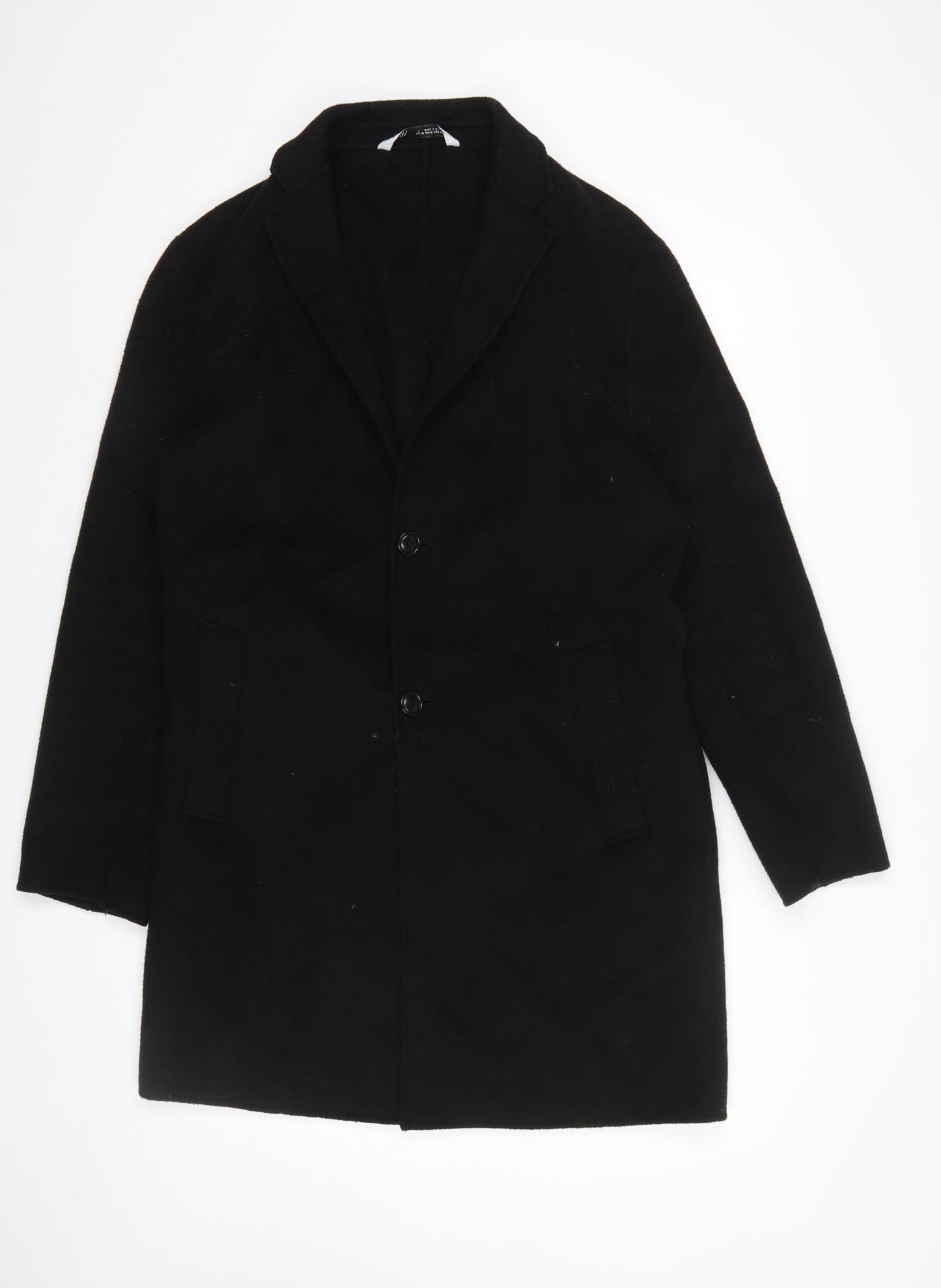 ZARA Women's Black Wool Blend Long Overcoat Size 12