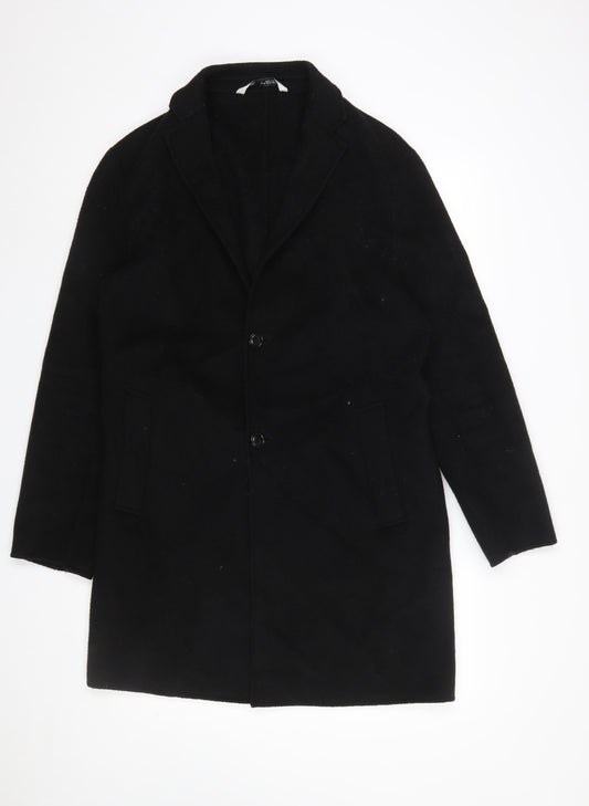 ZARA Women's Black Wool Blend Long Overcoat Size 12