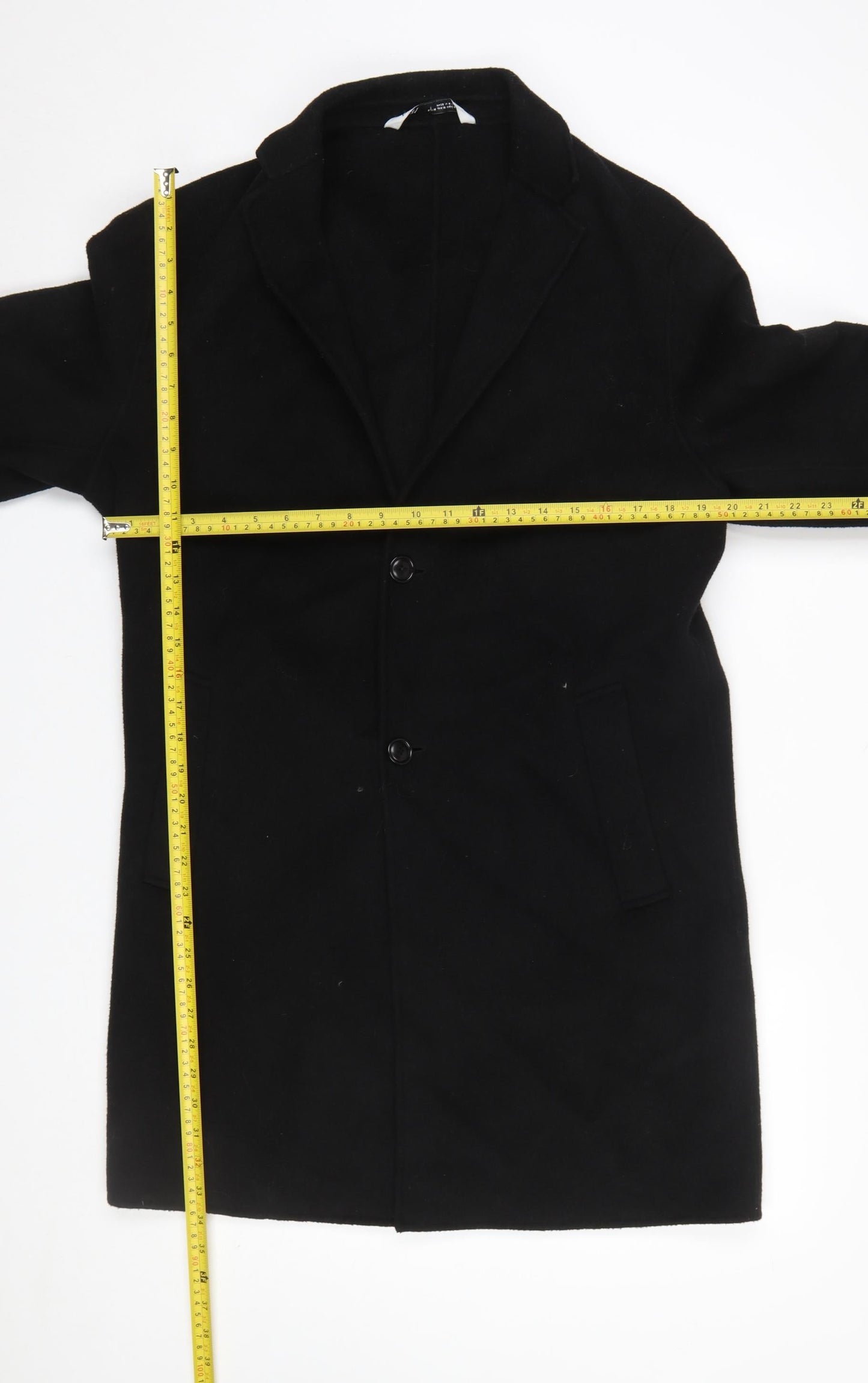 ZARA Women's Black Wool Blend Long Overcoat Size 12