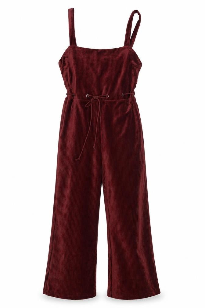Emory Park Womens Burgundy Velvet Jumpsuit Size M Wide-Leg Strappy