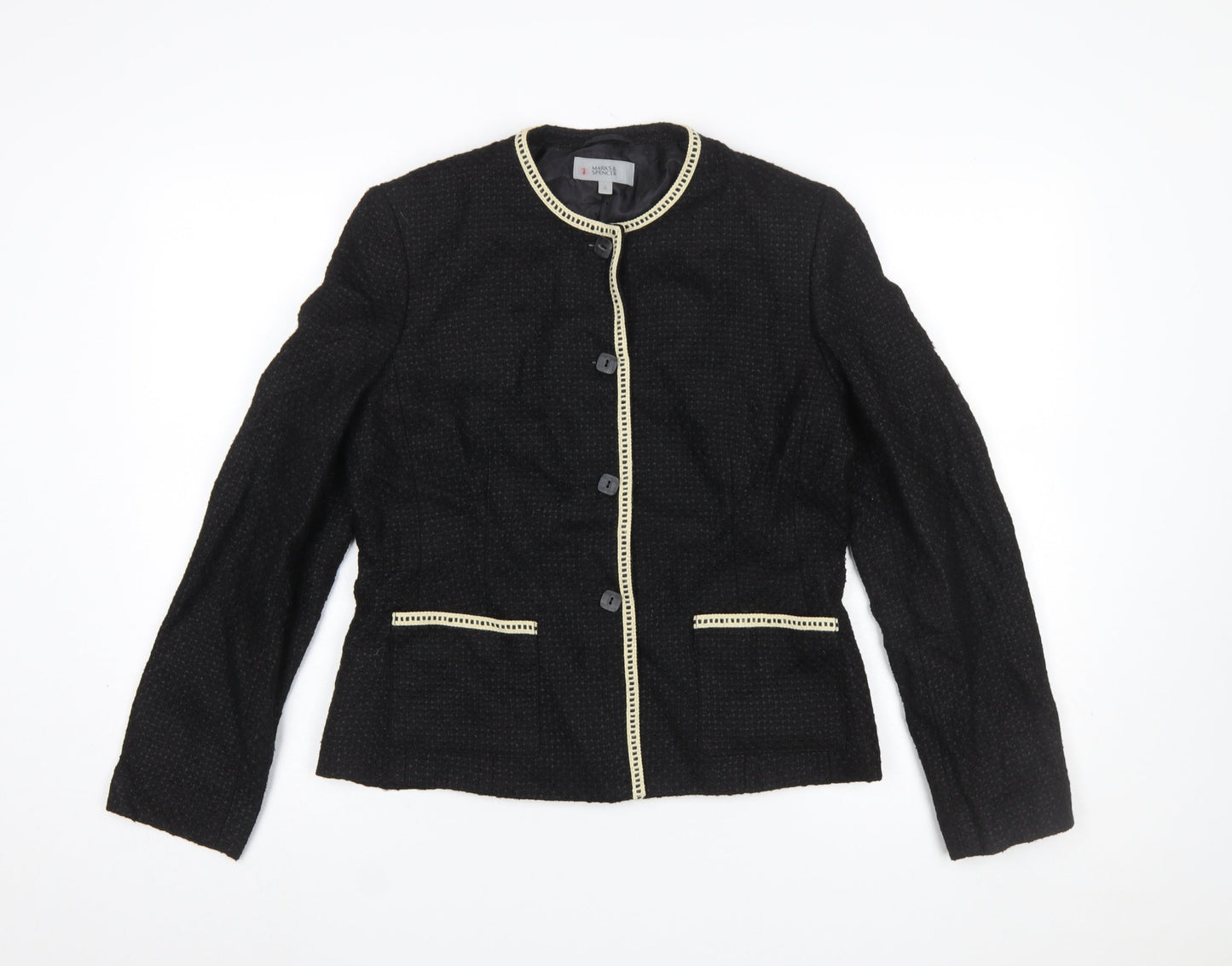 Marks and Spencer Women Black Size 12 Woven Lined Single Breasted Blazer