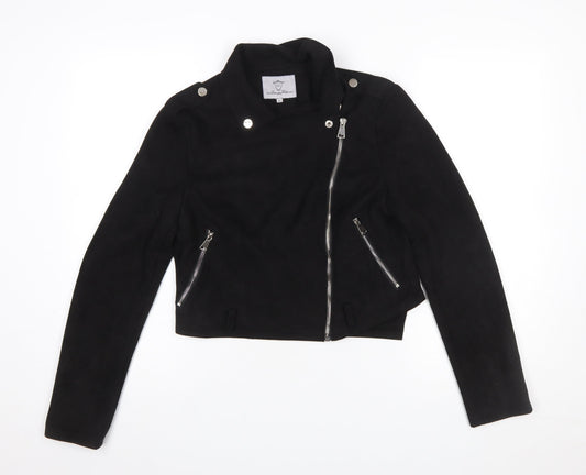 Lucy Wang Women's Black Suede Cropped Biker Jacket L