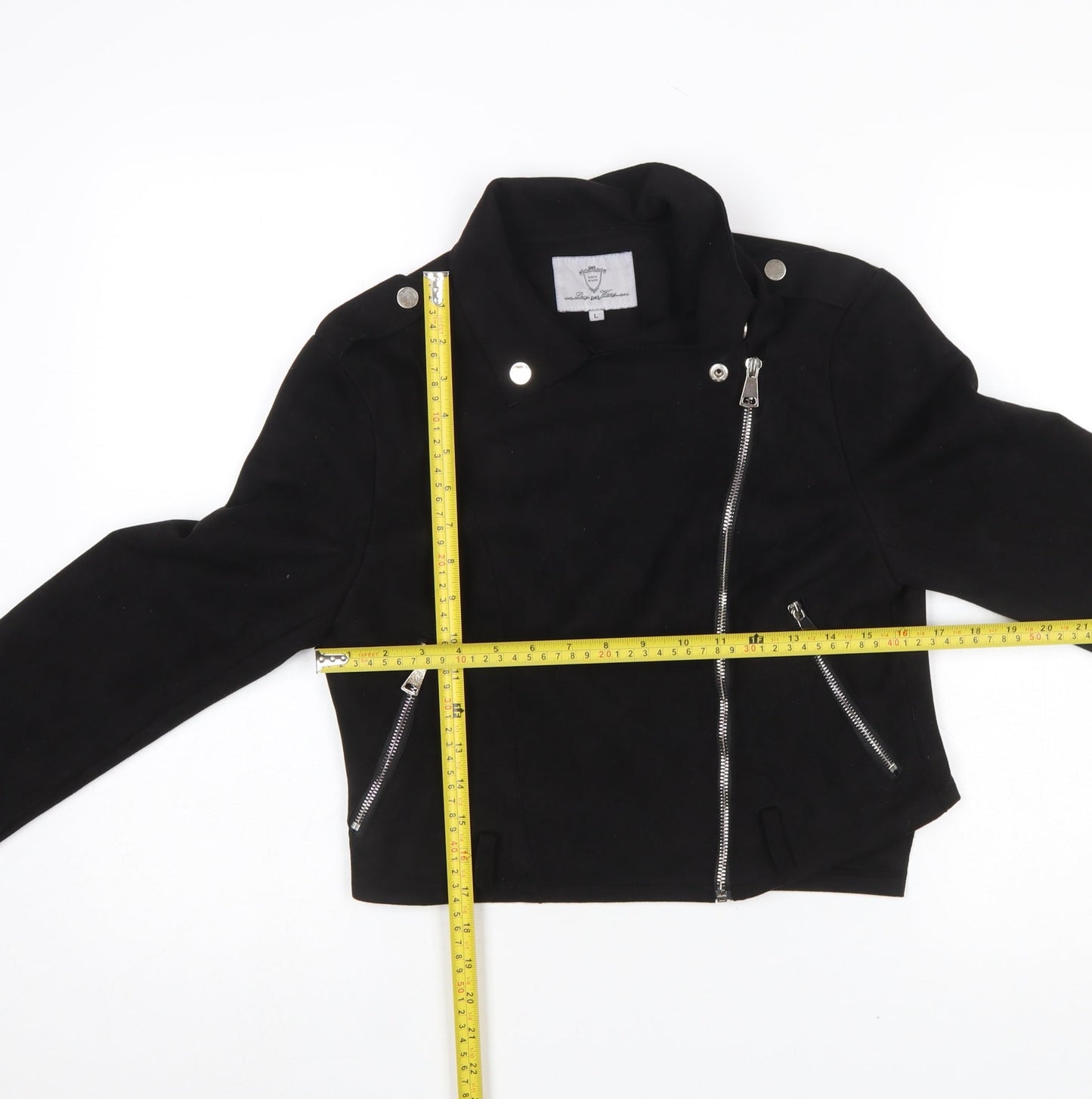 Lucy Wang Women's Black Suede Cropped Biker Jacket L