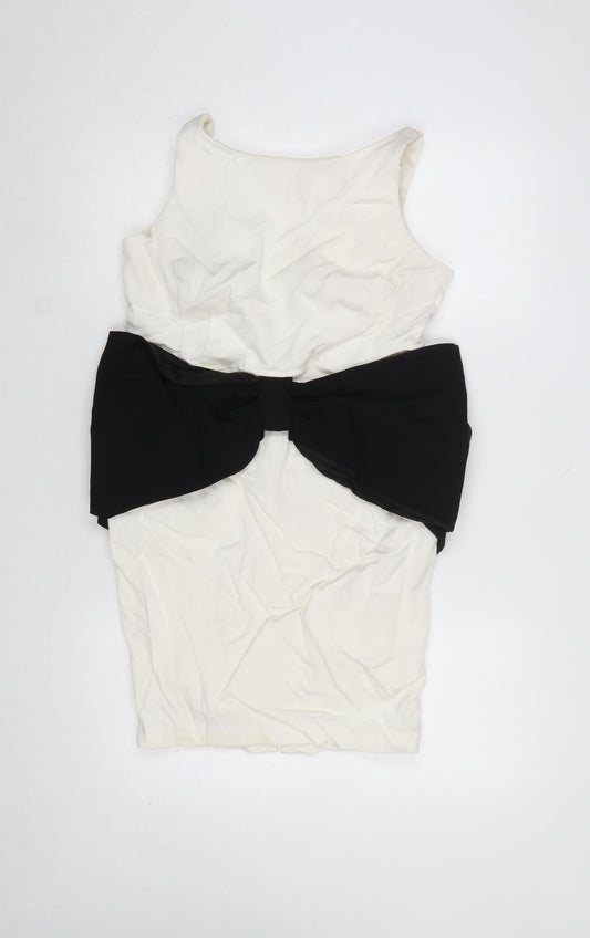 Coast Petite Ivory Black Bow Sheath Dress UK 14 Women's Formal