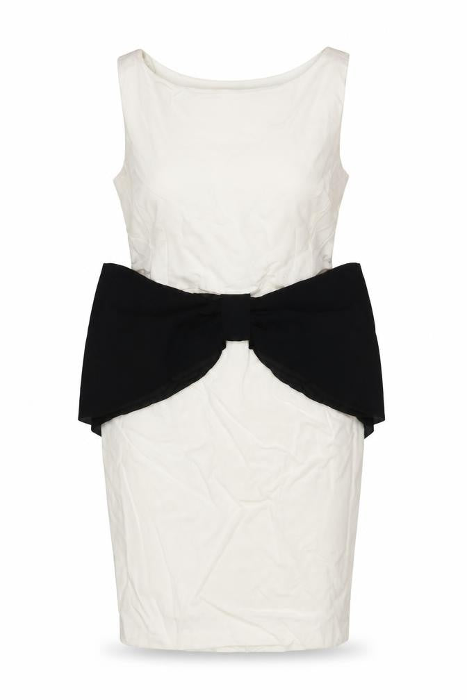 Coast Petite Ivory Black Bow Sheath Dress UK 14 Women's Formal