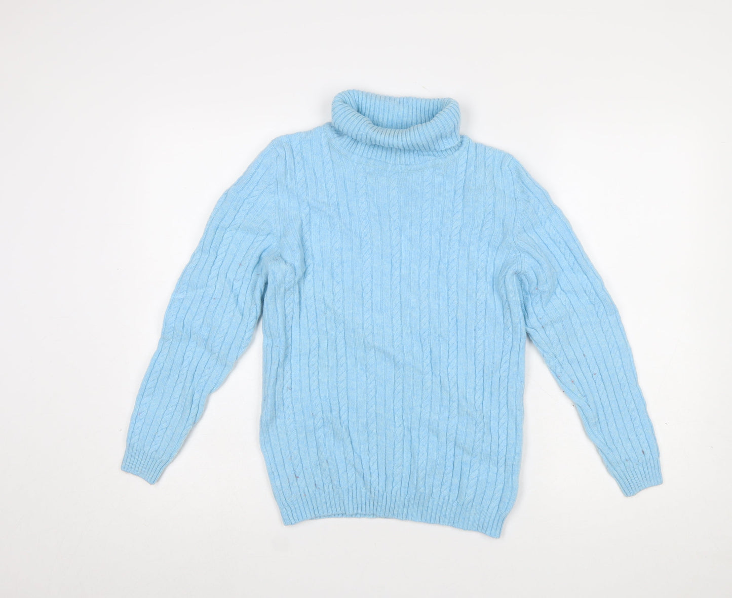 David Nieper Women Blue Roll Neck Cable Knit Wool Jumper Size 12